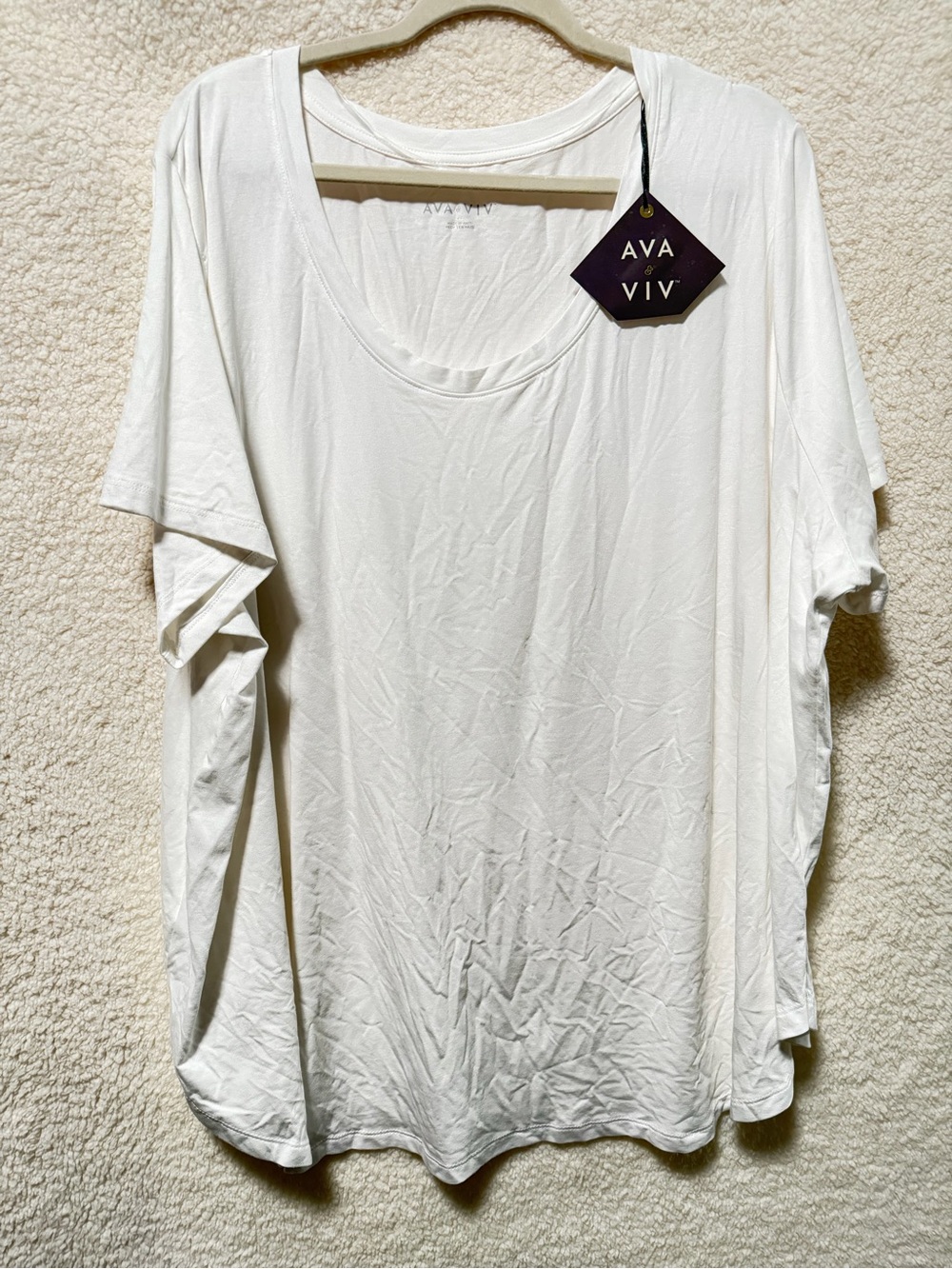 AVA & VIV Women's White Scoop Neck Short Sleeve Top Size 4X NEW